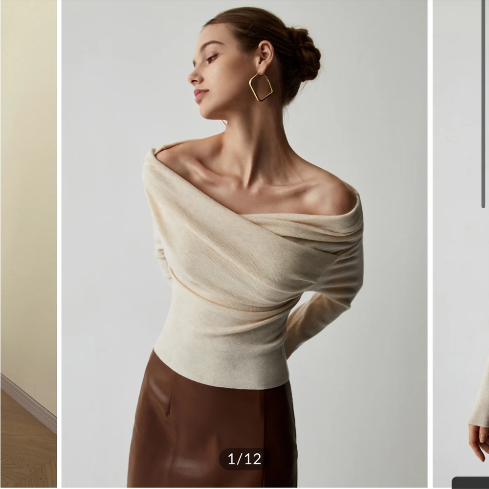 Commence Off-Shoulder Sweater in XS, Beige color